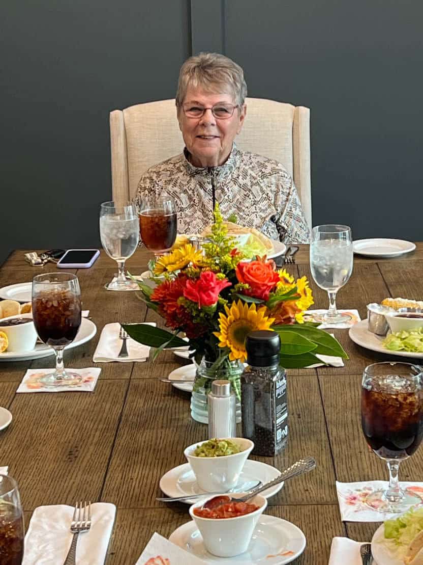 Joann Jeffries at a meal with friends